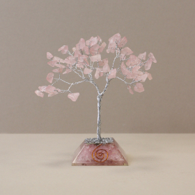 Árvore de Pedras com Base de Orgonite - 80 Pedras - Quartzo Rosa
