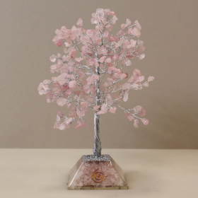 Árvore de Pedras com Base de Orgonite - 320 Pedras - Quartzo Rosa
