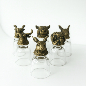 6x Copos de Shot (50ml) - Criaturas Místicas – Bronze Antigo