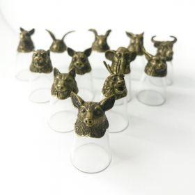 12x Copos de Shot (25ml) –  Criaturas do Zodíaco Chinês – Bronze Antigo