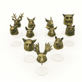 12x Copos de Shot (25ml) – Floresta & Criaturas Místicas – Bronze Antigo