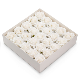 25x Flores de Sabão Artesanal – Rosa Decorativa (5 Camadas) – Borda em Seda – Branco Brilhante