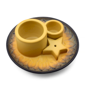 Suporte para Pau Santo e Tochas – Mandala – Amarelo & Cinzento
