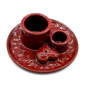 Suporte para Pau Santo e Tochas – Mandala – Vermelho com Coração Brilhante
