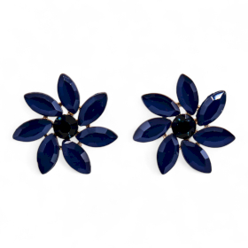 Brincos de Vidro Vintage - Flores - Azul Royal
