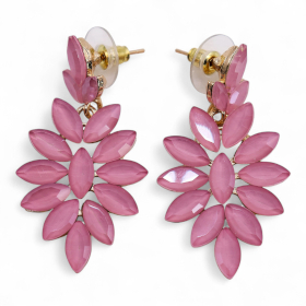 Brincos de Vidro Vintage - Pendente Longo - Quartzo Rosa