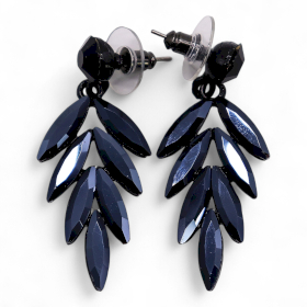 Brincos de Vidro Vintage - Pendente Longo - Preto Azabache