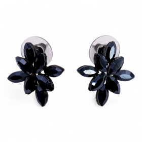 Brincos de Vidro Vintage - Flores - Preto Azabache