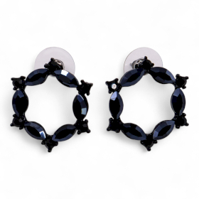 Brincos de Vidro Vintage - Argola - Preto Azabache