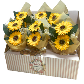 6x Caixa de Flores de Sabão – Ramo de Dois Girassóis