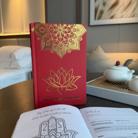 Diário de Bem-Estar de Capa Dura - 120 Páginas - Mandala Vermelho & Dourado
