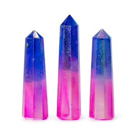 3x Pontas Obelisco de Pedras Naturais - Quartzo Aura Rosa & Azul