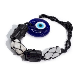 Pendente de Pedra Suspenso – Turmalina Negra e Selenite Rolada – Olho Grego