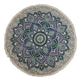 Arte Redonda Mandala Pequena em Algodão - Azul & Verde-Azulado