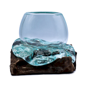 Mini Taça de Vidro Fundido sobre Madeira 20 cm